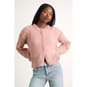 Lulus Carmina Pink Cable Knit Button-up Cardigan - Size S